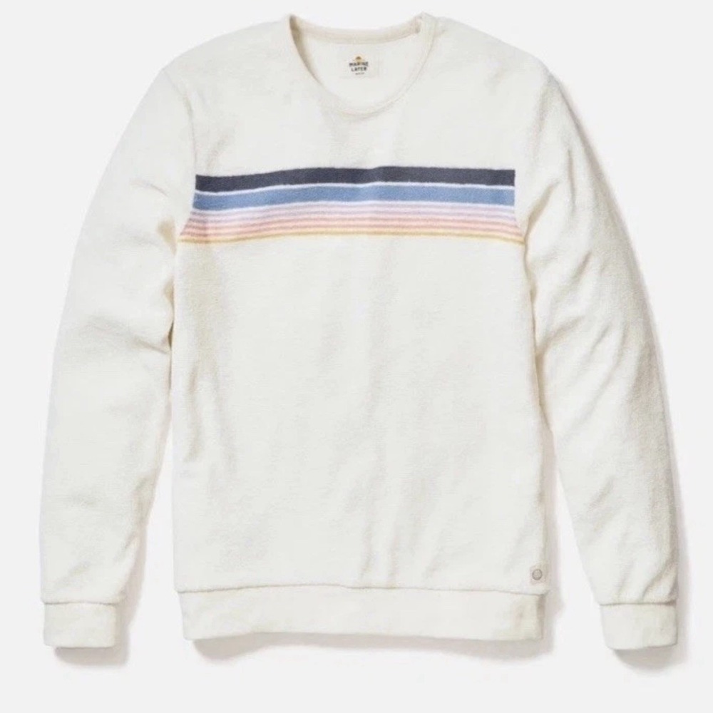 NWT Marine Layer Men's Towel Terry Crewneck White Multi Stripe Men's Size Medium